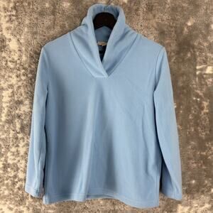 Appleseeds Petite Size PS Fleece V Neck Sweater Blue Long Sleeve Pullover